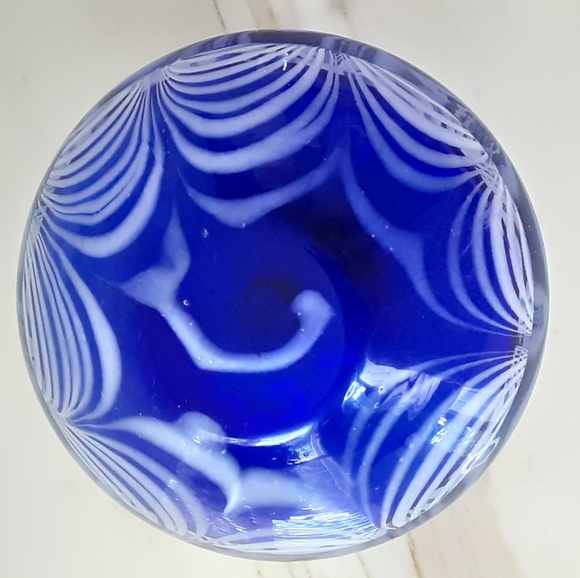 MURANO Art Glass Cobalt Blue White Perfume Bottle Clear Glass Bird Toppe… - Picture 10 of 14